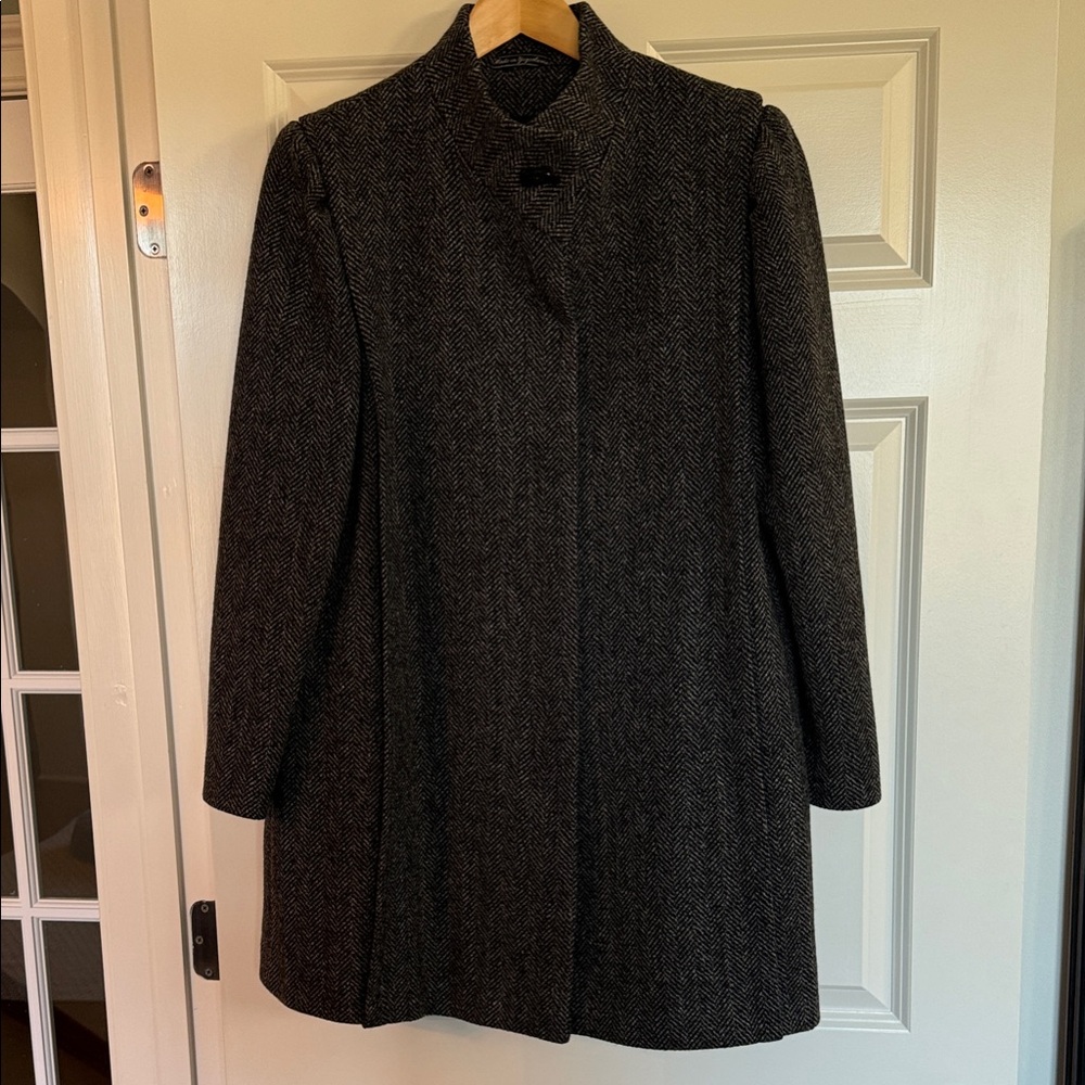 Elegant Chic Wool Black And Grey Herringbone Pattern Women's Coat